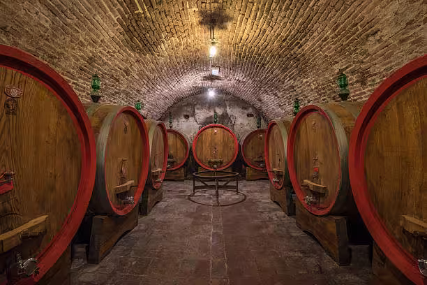 Chianti wine cellar and barrels